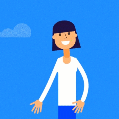 2D illustration explainer animation of a girl greeting with "Hi"