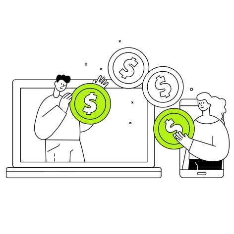 Linear illustration of ePayment concept with two characters