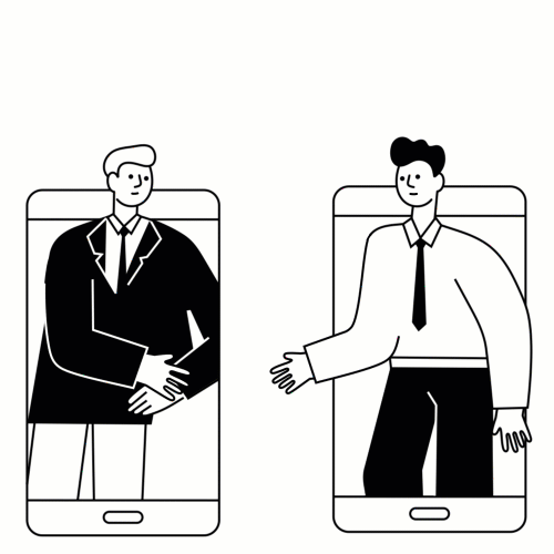 Linear animated illustration showing collaborative workflow and cooperation