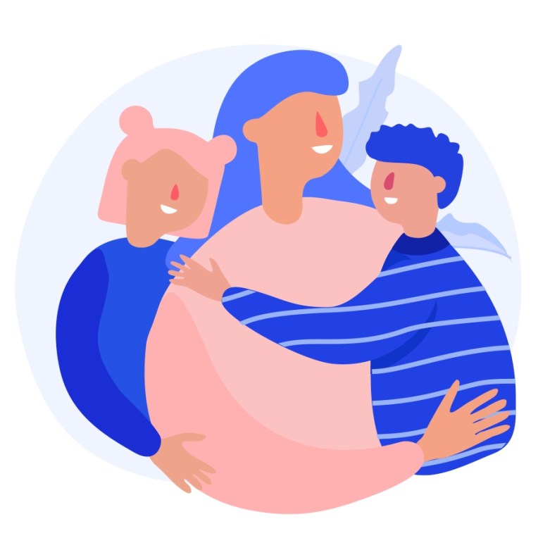 Vector illustration of a mom with kids in a warm family scene