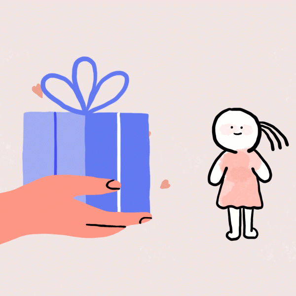 Hand-drawn doodle illustration for explainer video, gift with hand