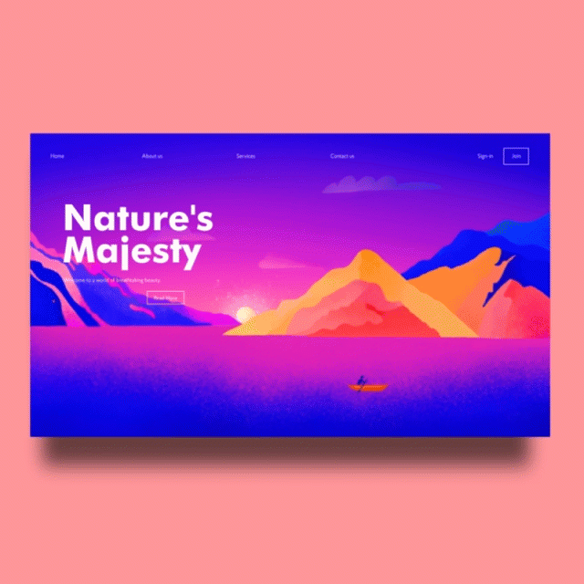 Custom UI UX illustration and animation with drawn mountain and sea design